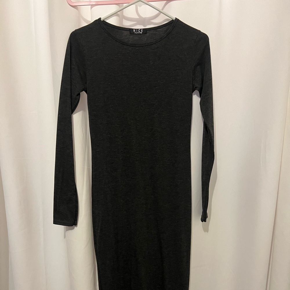Classic Dark Gray Long Sleeve T-Shirt Dress